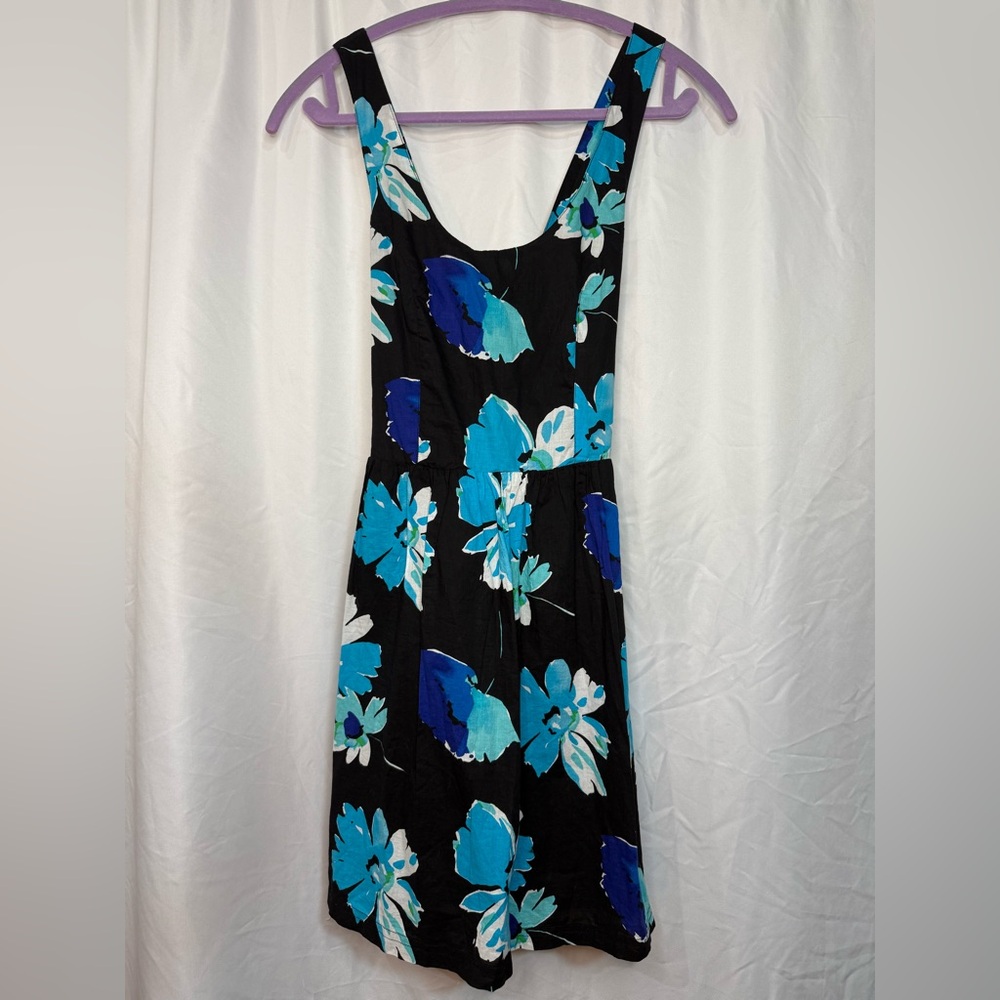 Aeropostale Floral Black and Blue Women's Dress with Pockets Size Small